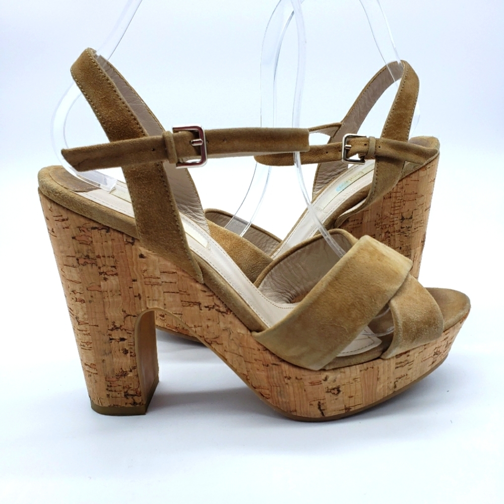 BODEN women EU 39 tan platform wedge sandals suede upper cork ankle strap buckle